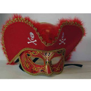 Red Pirate Hat Venetian Mask Gold Halloween Masks Masquerade Mardi Gras