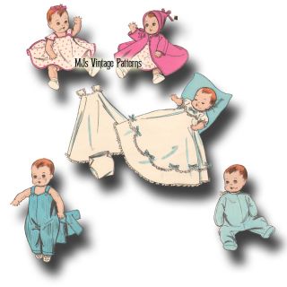 Vintage 1950s Baby Doll Clothes Pattern 8" 9" Ginette Ginny DY Dee Baby