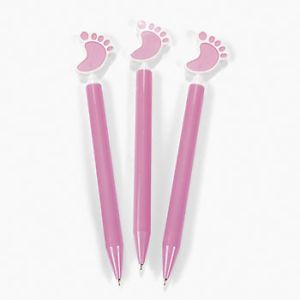 6 Baby Shower Pastel Pink Baby Feet Ink Pens Girl's Party Gifts Prizes Favors