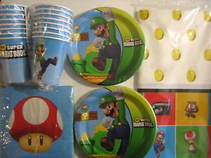 Super Mario Bros Birthday Party Supplies Set Pack w Table Cover