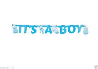 1 Baby Shower Decoration Blue It's A Boy Paper Letter Banner Bottle Socks Rattle