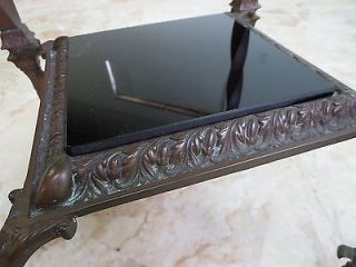 Antique Bronze Victorian Glass Paw Foot Carved Lamp End Table Pedestal Stand