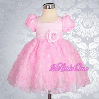 Baby Embossed Flower Girl Dress Wedding Pageant Party Pink Infant Sz 6 12M 159