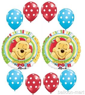 10 Piece Birthday Balloons Party Set Supplies Winnie Pooh Polka Dots Latex Foil