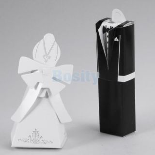 1 Pair Tuxedo Dress Wedding Bridal Party Favor Candy Gift Boxes Ivory Board