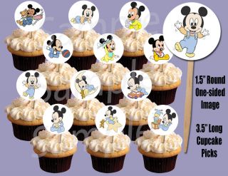 Baby Mickey 1 5" Circle Image Cupcake Picks Cake Toppers 12pcs
