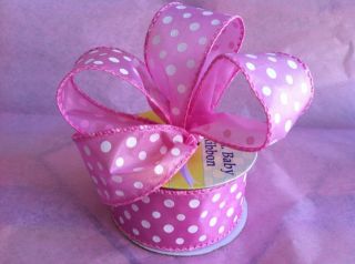 Pink Polka Dot Baby Shower Birthday Party Favor 1 5" Ribbon 12ft White Pink