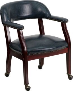 Mahogany Wood Navy Office Desk Side Captain Chair Conference Reception Wheels