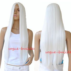 70 cm 28 inch High Heat Resistent Long White Straight Cosplay Party Hair Wig