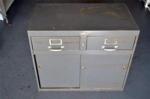 Vintage Cole Steel Metal Industrial Dble Drawer Cabinet Sliding Lock Key Office