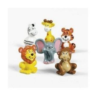6 Vinyl Zoo Safari Jungle Animals Figures Party Favors Cake Toppers