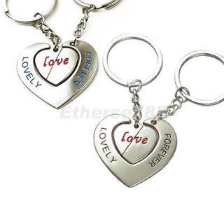 Pair of Forever Love Heart Pendant Round Key Ring Key Chain for Lovers Couples