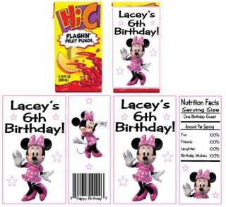 8 Minnie Mouse Clubhouse Birthday Party Juice Box Wrappers
