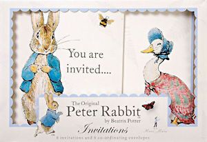 Pack of 8 Peter Rabbit Themed Childrens Birthday Party Baby Shower Invitations