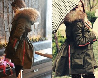 New Women's Army Green Warm Vintage Hobo Parka Faux Fur Hooded Zip Jacket Coat