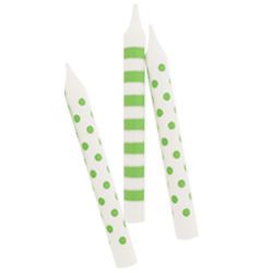 Green White 12 Birthday Candles Polka Dot Stripe Kids Party Supplies