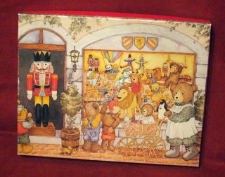Vintage Gift Box Christmas Bears Nutcracker Illustration Debi Hron Window Toys
