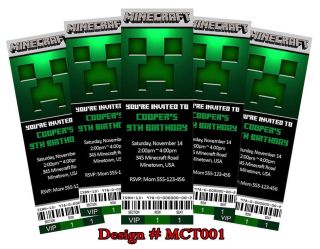 Minecraft Ticket Style Birthday Party Invite Print Yourself Save