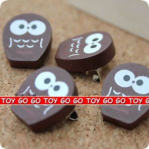 4 x Owl Wooden Pin Brooches Animal Kids Party Favor Supply Prize Bag Gift PIN002