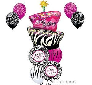 Happy Birthday Zebra Cake Damask Balloons Set Party Supplies Hot Pink Latex Girl