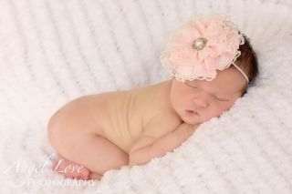 Newborn Toddler Any Size Baby Girl Vintage Style Pink Lace Flower Headband