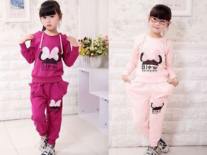 3 Colors Fashion Kids Hoody Sports Wear Baby Clothing Outfit Girls Sports Suit