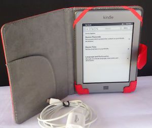 eBook Reader Kindle Touch D01200 Silver Bundled with Red Leather Case