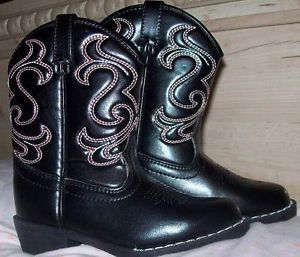 Boys Girls Toddler Black Western Cowboy Boots Cowgirl Flex Trail Sz 7