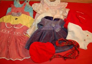 Doll Clothes Lot Original American Girl Bitty Baby Dresses Overalls Carrier