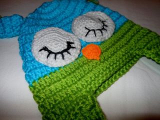 Boy Girl Infant Toddlers New Blue Green Crochet Owl Hat Beanie