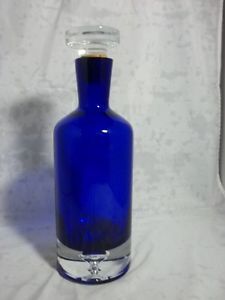 Heavy Cobalt Blue Glass Ultimat Vodka Bottle with Stopper Empty