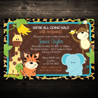 Leopard Print Jungle Safari Animals Printable Baby Shower or Birthday Invitation