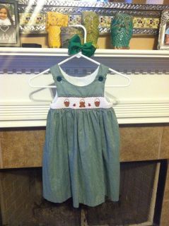 Kelly's Kids Girls Smocked Apple Dress Green Sz 3 3T