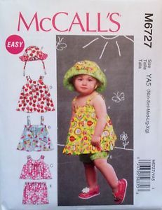 McCalls Pattern 6727 Infant Baby Top Dress Shorts Hat Sizes Newborn XLarge