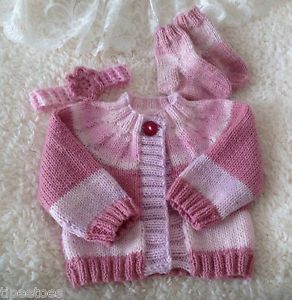 Knitted Baby Clothes Girls Cardigan Headband and Socks Great Xmas Gift Idea