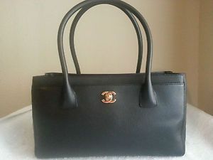 Authentic Chanel Petite Cerf Black Executive Leather Tote Handbag