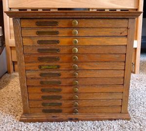 Vintage 12 Drawer Wood Chest Cabinet Collectible Display Storage Case Box