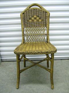 Vintage 1930s Antique Gilt Gold French Art Deco Wicker Vanity Boudoir Side Chair