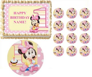 Baby Minnie Mouse First Birthday Edible Cake Topper Frosting Sheet All Sizes