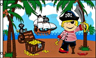 Treasure Island Boy Hook Peg Leg Eye Patch New Poly 3x5 Banner Kids Pirate Flag