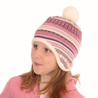 Baby Girls' Gorgeous Fleece Lined Peru Winter Warm Woolly Hat Pom Poms 3 Colour