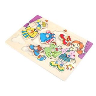 Wooden Preschool Kids Learning Puzzle Girl Winter Clothes Changing Jigsaw Puzzle