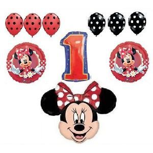 Minnie Mouse Balloons Red Polka Dot 1st Birthday Party Supplies 10 Set First One