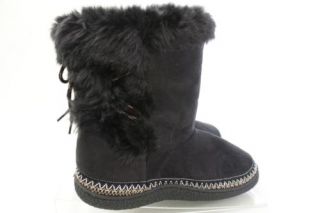 Ladies Black Faux Fur  isotoner  hard soled Woodlands Slippers Boots NWT 9 5 10