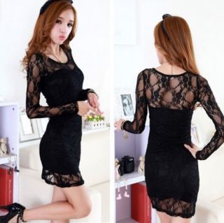 Women Celeb Bodycon Sexy Ladies Long Sleeve Floral Lace MIDI Evening Party Dress