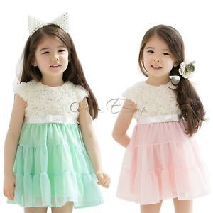Baby Girls Kids Princess Party Rose Lace Bow Summer Chiffon Dress Clothes 2T 6