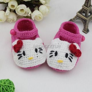 1 Handmade Crochet Baby Shoes Booties Rose Red Girl Shoes Cat Toddler 10cm