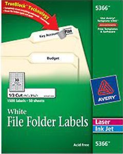 Avery White File Folder Labels for Laser Inkjet 5366