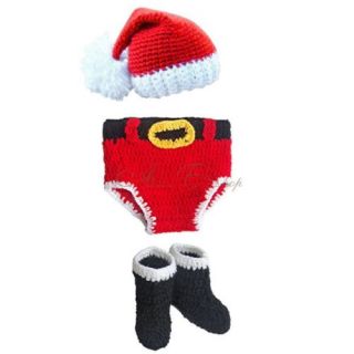 3pc Baby Girl Boy Infant Christmas Santa Hat Pants Boots Crochet Prop Outfit New