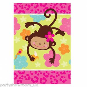 54"x102" Tropical Monkey Love Pink Birthday Party Disposable Paper Table Cover